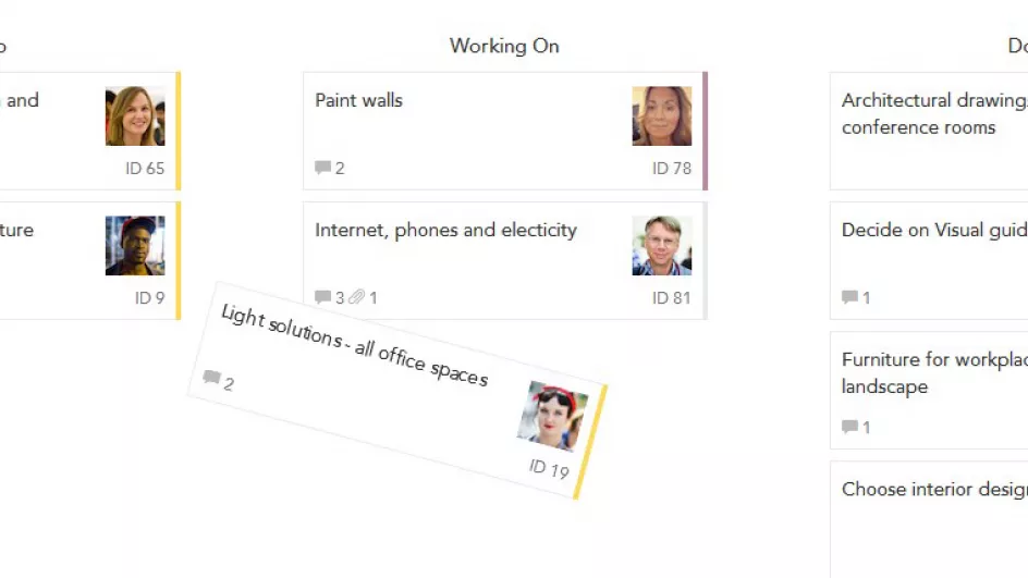 I ToDo rykker du rundt på nogle små kort, der beskriver teamets arbejdsopgaver
